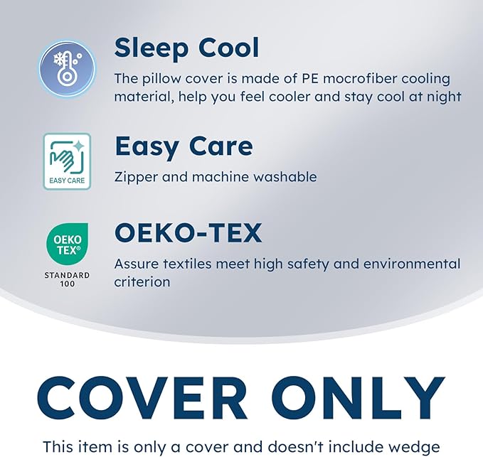 Bed Wedge Pillowcase 7.5“ Wedge Pillow Cover Cooling and Breathable Replacement Cover Blue(Wedge Pillow Cover Only) - LeafyLoom