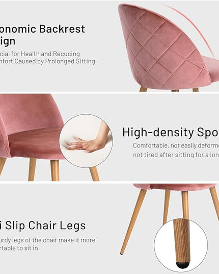 FurnitureR Upholstered Velvet Dining Chair Mid Back Armless with Wood Legs for Home Kitchen Bedroom Living Room, Set of 2, Rose - LeafyLoom