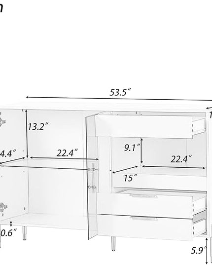 Merax Sideboard Buffet Cabinet with Storage, Light Luxury Style with Acrylic Doors & 3 Drawers, White - LeafyLoom