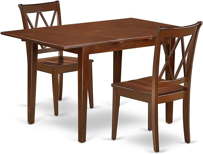 East West Furniture NOCL3-MAH-W 3 Piece Kitchen Table Set for Small Spaces Contains a Rectangle Dining Table with Butterfly Leaf and 2 Dining Room Chairs, 32x54 Inch, Mahogany - LeafyLoom