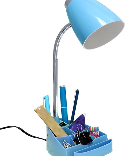 Simple Designs LD1002-BLU Gooseneck Organizer Desk Lamp with iPad Tablet Stand Book Holder, Blue - LeafyLoom