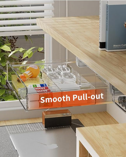 Under Desk Storage Drawer Kit, Clear Under Desk Storage Large and Narrow Drawers 3 PCS Combo for Home Bedroom Office Kitchen Organization - LeafyLoom