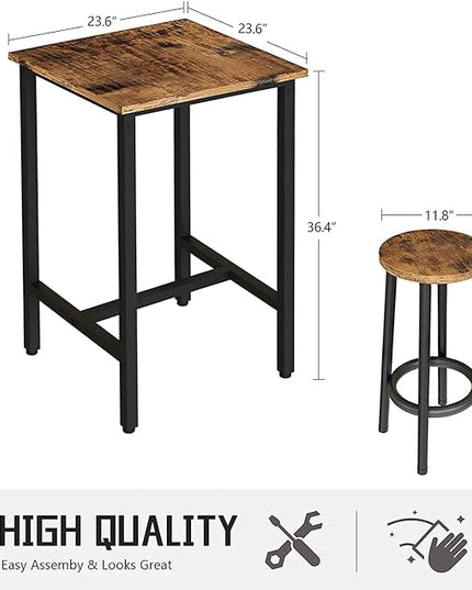 Recaceik 3 Piece Pub Dining Set, Modern bar Table and Stools for 2 Kitchen Counter Height Wood Top Bistro Easy Assemble for Breakfast Nook Living Room Small Space Restaurant, Rustic Brown 24” - LeafyLoom