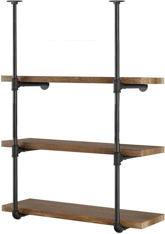 Yuanshikj 2Pc (42" tall 12" deep, 3/4") Industrial Wall Mount iron Pipe Shelf Shelves Shelving Bracket Vintage Retro Black DIY Open Bookshelf Storage Home Kitchen (2 Pcs 3Tier Hardware only) - LeafyLoom