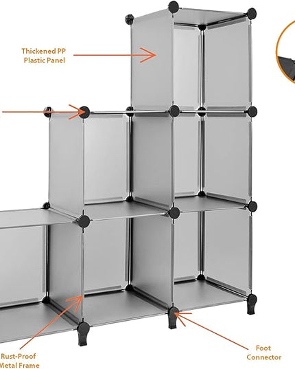 Gold Armour Cube Storage 6-Cube Bookshelf Closet Organizer Storage Shelves Shelf Cubes Organizer Plastic Square Book Shelf Bookcase DIY Closet Cabinet Organizer Shelving for Home Office Bedroom (Grey) - LeafyLoom