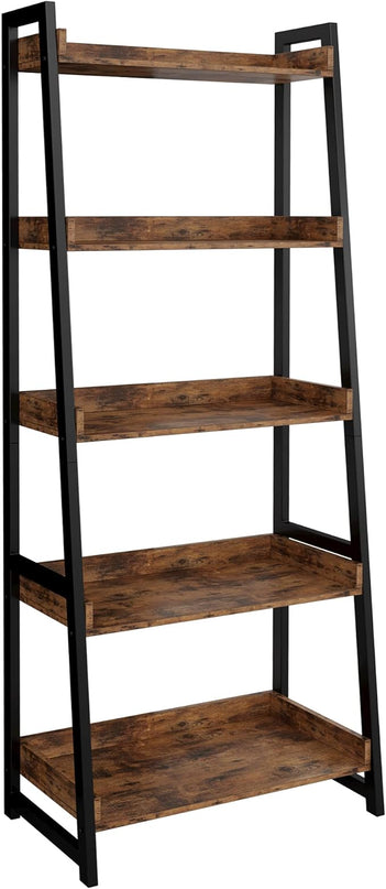 IRONCK Industrial Bookshelf 5-Tier, Bookcase Ladder Shelf, Storage Shelves Rack Shelf Unit, Accent Furniture Metal Frame, Home Office Furniture for Bathroom, Living Room - LeafyLoom