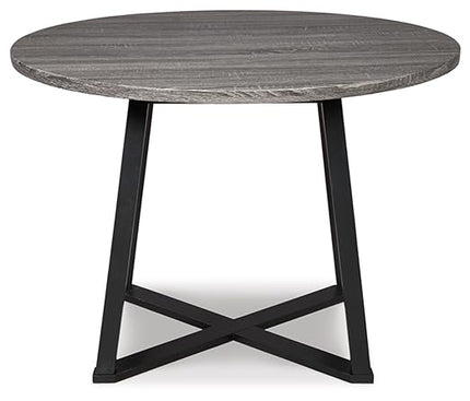 Signature Design by Ashley Centiar Mid Century Round Dining Room Table with Metal Legs, Gray & Black - LeafyLoom
