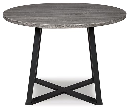 Signature Design by Ashley Centiar Mid Century Round Dining Room Table with Metal Legs, Gray & Black - LeafyLoom