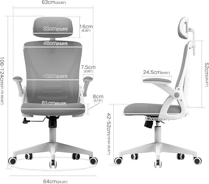 Ergonomic Office Chair, Mid Back Desk Chair with Adjustable Height, Swivel Chair with Flip-Up Arms and Lumbar Support, Breathable Mesh Computer Chair with Headrest (White and Grey) - LeafyLoom