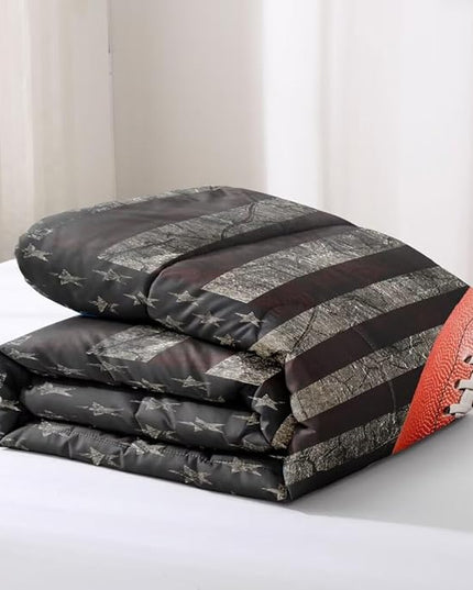 American Football Comforter Set for Boys Teens,Kids Sports Bedding Set Full Size,USA Flag Football Printed Bedroom Sets with 2 Matching Pillow Shams - LeafyLoom