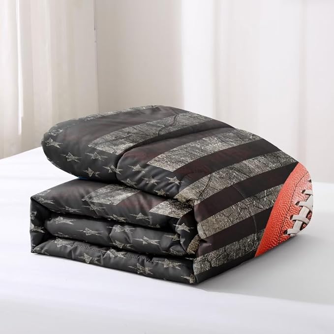 American Football Comforter Set for Boys Teens,Kids Sports Bedding Set Full Size,USA Flag Football Printed Bedroom Sets with 2 Matching Pillow Shams - LeafyLoom
