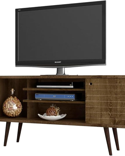 Manhattan Comfort Liberty Mid Century Modern TV Stand for Televisions up to 50 Inches, Bedroom and Living Room Entertainment Center with Storage, Shelves, and Cabinet, 53" Wide, Rustic Brown - LeafyLoom