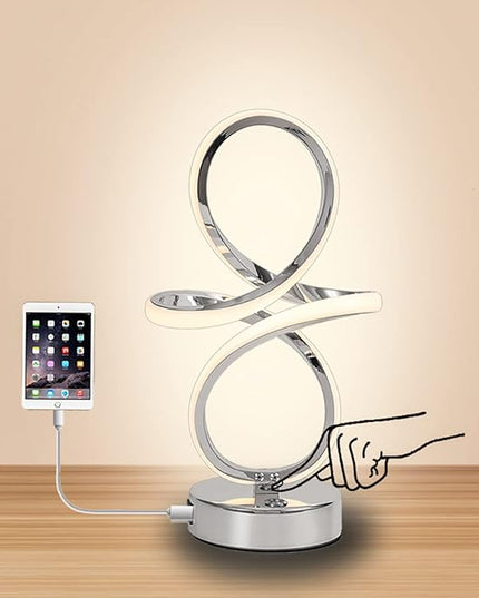 Modern LED Table Lamp, 24W Dimmable Touch Control Desk Lamp Reading Light with 1 USB Charging Ports, 3 Colors, LED Lamp Minimalist Style for Living Room Office Decor Lights - Silver - LeafyLoom