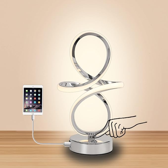 Modern LED Table Lamp, 24W Dimmable Touch Control Desk Lamp Reading Light with 1 USB Charging Ports, 3 Colors, LED Lamp Minimalist Style for Living Room Office Decor Lights - Silver - LeafyLoom