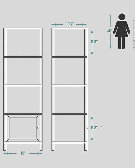 TUTOTAK 5 Tier Bookcase and Bookshelf, Narrow Book shelf with Door for Small Space, for Living Room, Office, Study, Entryway, White BS03BW005 - LeafyLoom