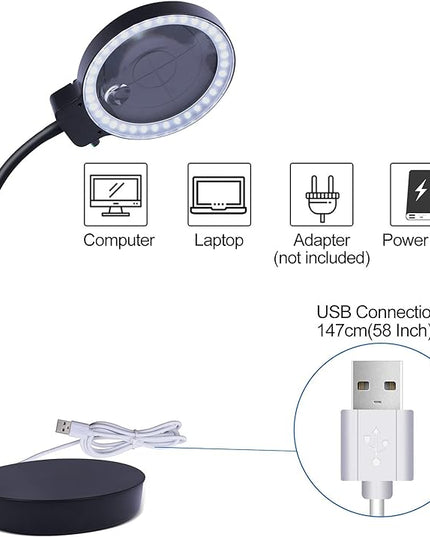Magnifying Glass with Light and Stand, 10X 20X Magnifying Desk Lamp with Brightness Stepless Dimmable, Adjustable Gooseneck for Reading, Close Work, Hobbies - LeafyLoom