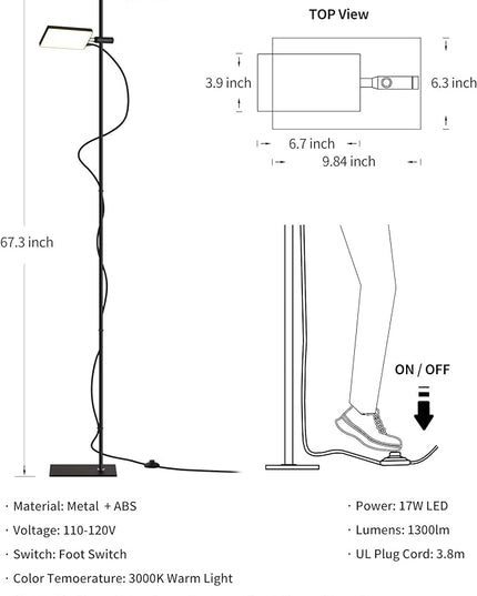 Modern Floor Lamp, 360 Degree Rotation Sky LED floor lamp Office Lighting, Bright LED Standing Pole Light, Tall lamps for Living Room,Bedroom,Reading,Study Room (Black) - LeafyLoom