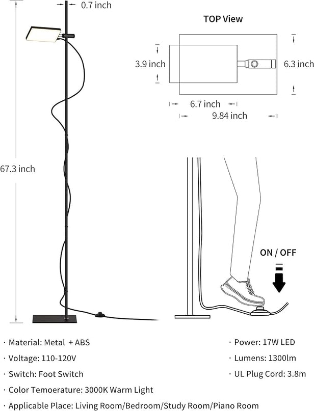 Modern Floor Lamp, 360 Degree Rotation Sky LED floor lamp Office Lighting, Bright LED Standing Pole Light, Tall lamps for Living Room,Bedroom,Reading,Study Room (Black) - LeafyLoom