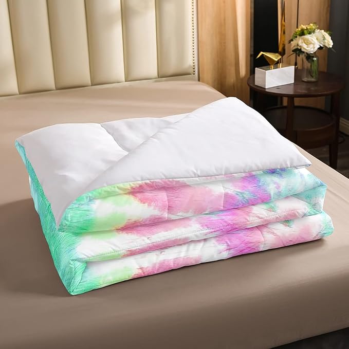 Erosebridal Kids Tie Dye Comforter Set, Bohemian Psychedelic Duvet Sets Full Size for Girls Boys Teens Women Bedroom, Boho Gypsy Spiral Bedding Set Watercolor Trippy Duvet Insert, Pink Teal Blue - LeafyLoom