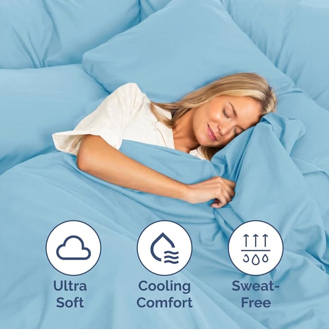Queen Size 4 Piece Sheet Set - Comfy Breathable & Cooling Sheets - Hotel Luxury Bed Sheets for Women & Men - Deep Pockets, Easy-Fit, Soft & Wrinkle Free Sheets - Light Blue Oeko-Tex Bed Sheet Set - LeafyLoom