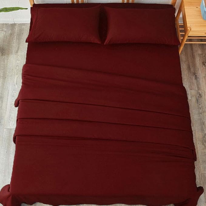 SONORO KATE Bed Sheet Set Super Soft Microfiber 1800 Thread Count Luxury Egyptian Sheets 16-Inch Deep Pocket，Wrinkle-4 Piece (Burgundy, Full) - LeafyLoom
