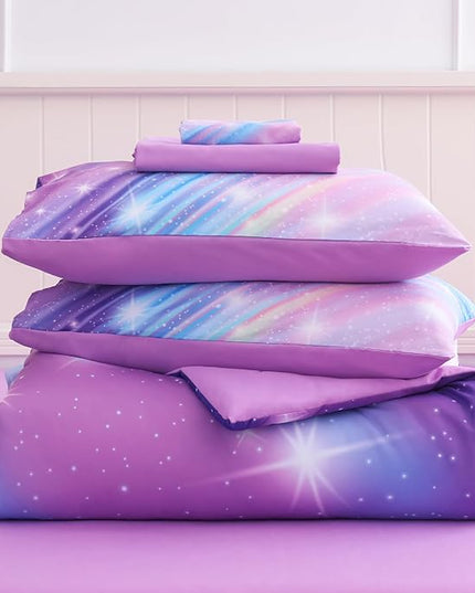 Twin Comforter Set for Girls Galaxy Bedding 7pieces, Ombre Bedding Comforter Sets Rainbow Comforter, Glitter Bedding Twin Teen Comforter Sets for Girls (Twill Rainbow) - LeafyLoom