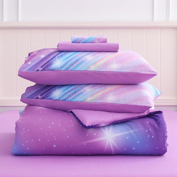 Twin Comforter Set for Girls Galaxy Bedding 7pieces, Ombre Bedding Comforter Sets Rainbow Comforter, Glitter Bedding Twin Teen Comforter Sets for Girls (Twill Rainbow) - LeafyLoom
