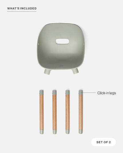Lalo The Play Chair, Wooden and Non-Toxic Plastic Kids and Toddler Chair - Sturdy Bucket Seat and Easy to Clean Kids Chair with up to 200 lb. Weight Capacity, Set of 2 - Sage - LeafyLoom