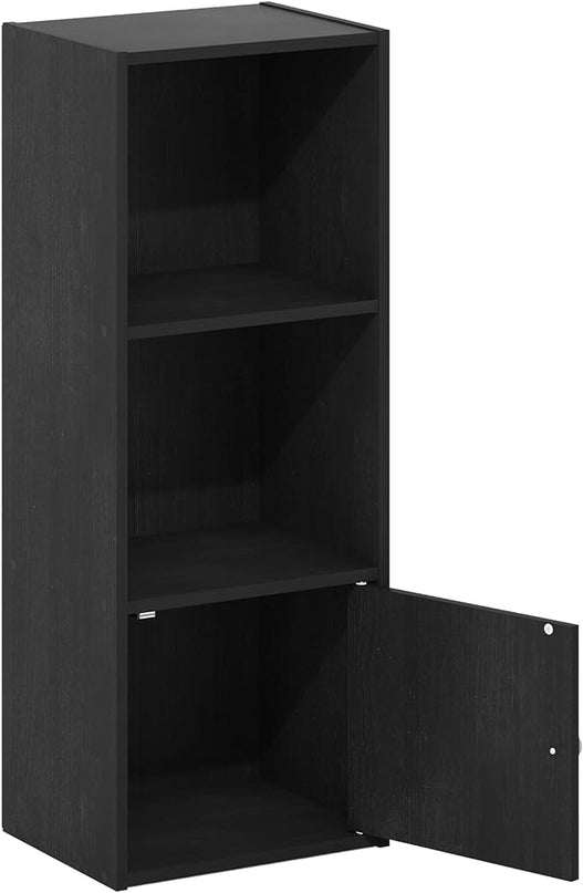 Furinno Luder Shelf Bookcase with 1 Door Storage Cabinet, Blackwood - LeafyLoom