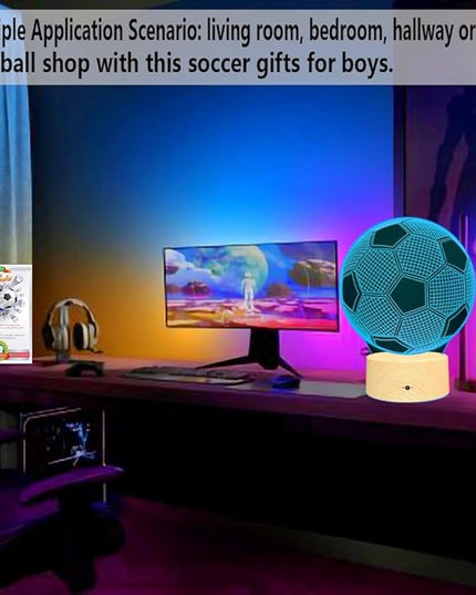 Soccer Gifts Light, Soccer 3D Illusion Lamp Best Gifts for Teen Boys Night Light for Kids Bedroom Room, Football Decor with Remote Control 7 Colors Changing Lights for Birthday, Halloween, Xmas Gift - LeafyLoom
