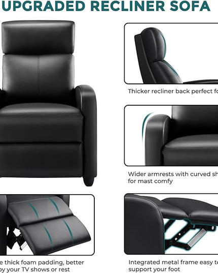 Recliner Chair for Adults, Massage Reclining Chair for Living Room, Adjustable Modern Recliners Chair, Home Theater Seating Single Sofa Recliner with Padded Seat Backrest (Deep Black) - LeafyLoom
