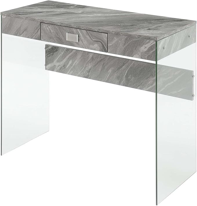 Convenience Concepts SoHo 1 Drawer Glass 36 inch Desk, Gray Faux Marble/Glass - LeafyLoom