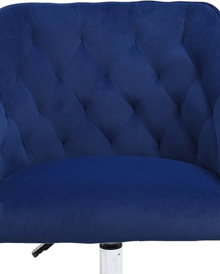 Velvet Desk Chair Vanity Chair for Makeup with Wheels and Back Home Office Chair Adjustable Rolling Swivel Chair for Bedroom Vanity Room Blue - LeafyLoom