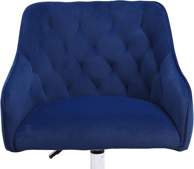 Velvet Desk Chair Vanity Chair for Makeup with Wheels and Back Home Office Chair Adjustable Rolling Swivel Chair for Bedroom Vanity Room Blue - LeafyLoom