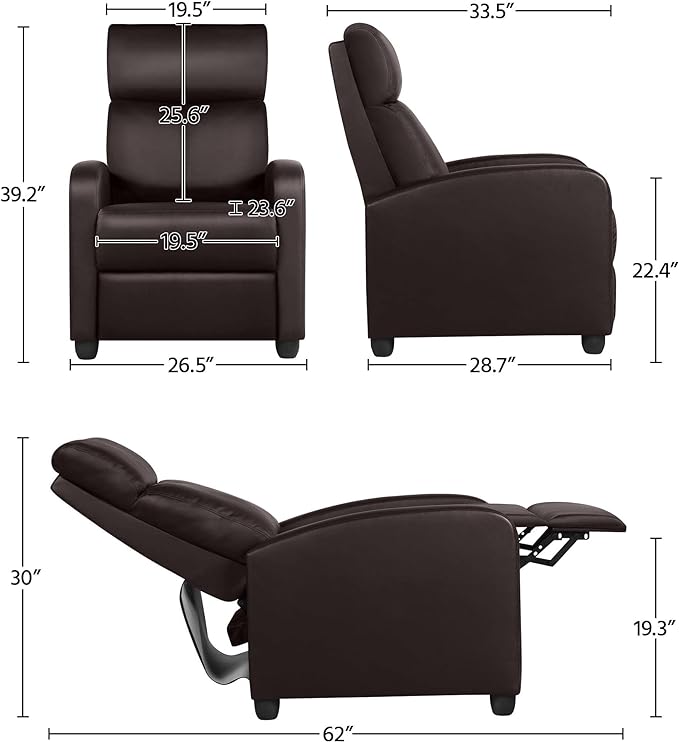 Yaheetech Recliner Chair Faux Leather Recliner Sofa Adjustable Modern Recliner Seat Club Chair Home Theater Seating Brown - LeafyLoom