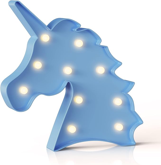 Blue Unicorn Decor, Battery Powered Unicorn Night Light for Kids, Unicorn Party Decorations, Unicorn Birthday Decorations for Girls, Girls Night Light, Girls Room Decor - LeafyLoom