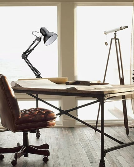 ShellKingdom Architect Task Lamp, Adjustable Swing Arm Desk Lamp with Clamp, Classic Desk Lamp for Home Office Reading (Black) - LeafyLoom