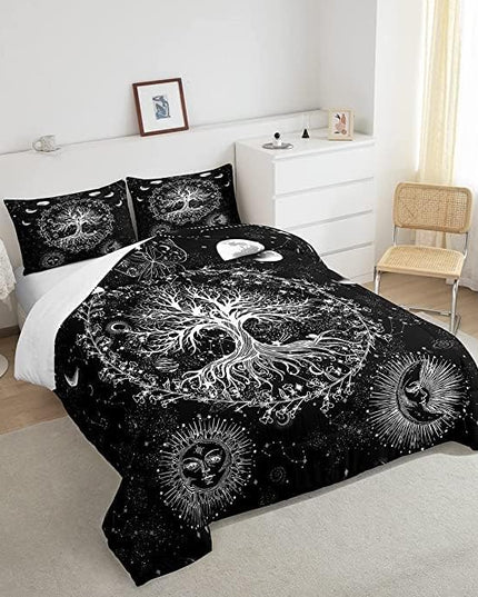 Feelyou Sun and Moon Comforter Bohemian Tree Butterfly Style Bedding Set Psychedelic Hippie Comforter Set for Boys Girls Children Teens Bedroom Decor Galaxy Astrology Duvet Set King Size - LeafyLoom