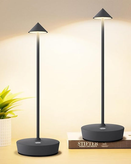 Set of 2 Rechargeable Cordless Table Lamp,6000mAh LED Battery Operated Desk Lamp Touch 3 Color Dimming Portable Outdoor Waterproof Table Light for Patio/Restaurant/Dining/Home (Grey) - LeafyLoom