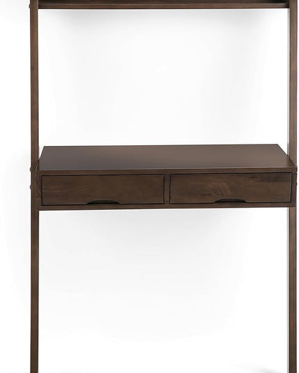 SIMPLIHOME Aleck SOLID WOOD 36 inch Wide Home Office Desk, Writing Table, Workstation, Study Table Furniture in Warm Walnut Brown with 2 Drawers - LeafyLoom