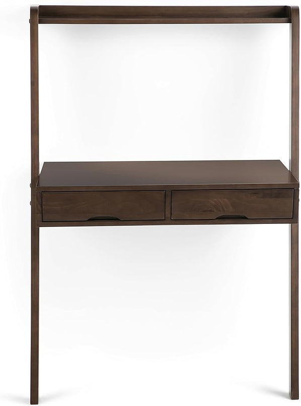 SIMPLIHOME Aleck SOLID WOOD 36 inch Wide Home Office Desk, Writing Table, Workstation, Study Table Furniture in Warm Walnut Brown with 2 Drawers - LeafyLoom