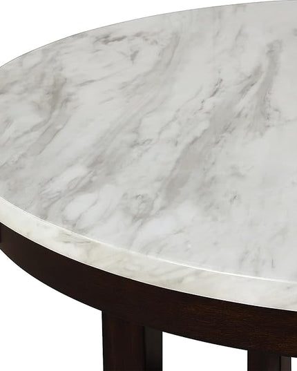 New Classic Furniture Celeste 5-Piece Faux Marble Round Counter Set with 1 Table and 4 Chairs, 42-Inch, Black - LeafyLoom