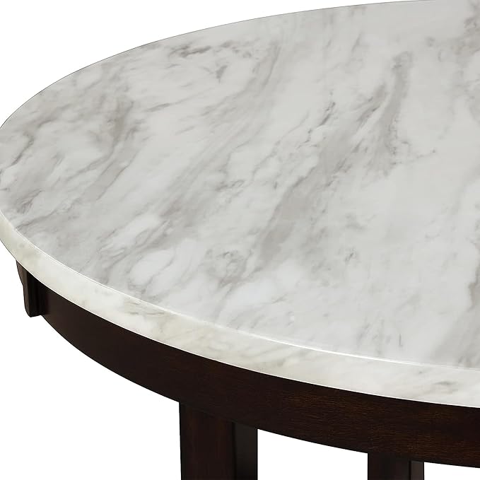 New Classic Furniture Celeste 5-Piece Faux Marble Round Counter Set with 1 Table and 4 Chairs, 42-Inch, Black - LeafyLoom