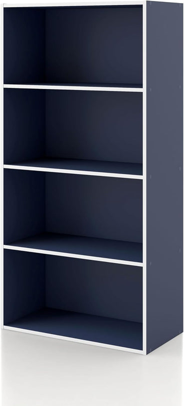 Apexa 4-Tier Cube Storage Organizer Shelves, Stackable Wood Bookcase Fits Cubby Bins for Organization, Dorm Teen Room Decor & Home Office, Steel Blue - LeafyLoom