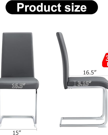 Modern Dining Chairs Set of 4, PU Faux Leather Backrest Cushioned Edge Chairs, Suitable for dining, kitchen, dressing table, terrace, Gray+PU - LeafyLoom