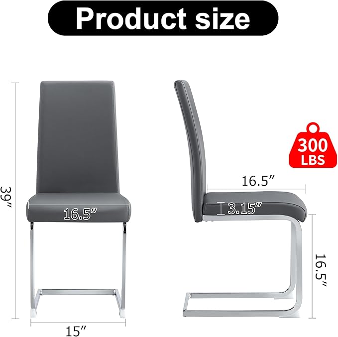 Modern Dining Chairs Set of 4, PU Faux Leather Backrest Cushioned Edge Chairs, Suitable for dining, kitchen, dressing table, terrace, Gray+PU - LeafyLoom