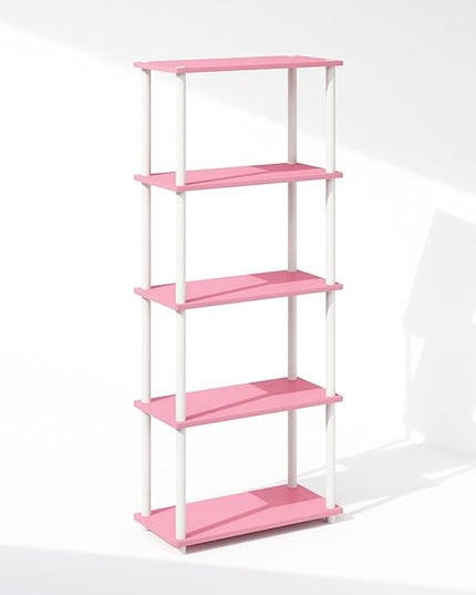 Furinno Turn-N-Tube 5-Tier Multipurpose Compact Display Rack, Shelving Unit, Bookcase, Pink/White - LeafyLoom