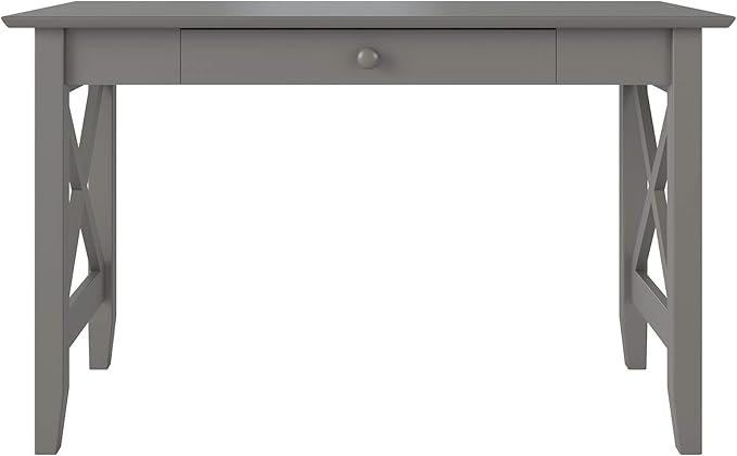 AFI 48" Solid Wood Writing Desk - Sturdy X Design - Home Office Desk with Drawer - Laptop Computer Work Study Table Grey - LeafyLoom