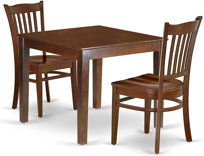 East West Furniture OXGR3-MAH-W Oxford 3 Piece Set for Small Spaces Contains a Square Dining Room Table and 2 Wood Seat Chairs, 36x36 Inch - LeafyLoom
