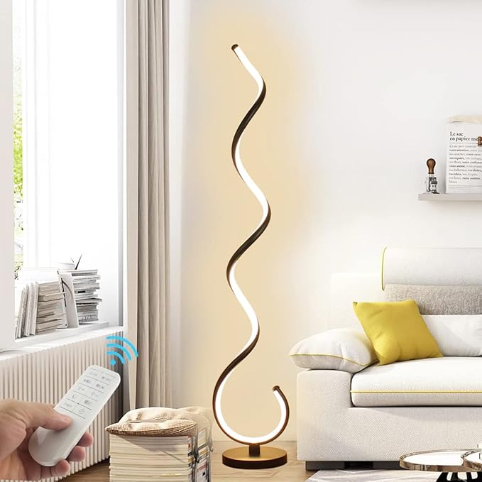 Spiral LED Floor Lamp, 40W Dimmable Modern Floor Lamps for Living Room with Remote Control, Stepless Adjustable Colors & Brightness Standing Lamp Reading Corner Floor Lamp for Bedroom - Black - LeafyLoom